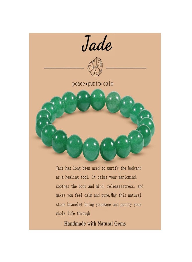 FSSODWT Handmade Green Jade Bracelet for Women,Stress Relief Healing Crystal Bracelet,Natural Jade Bead Bracelet,10MM Stretch Elastic Bracelet,Crystal Jewelry Gifts for Women Men (Jade) - Image 1